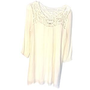 Anthropologie Mine Mini Minimalist  Dress M Ivory Chiffon Crochet Lace Coastal